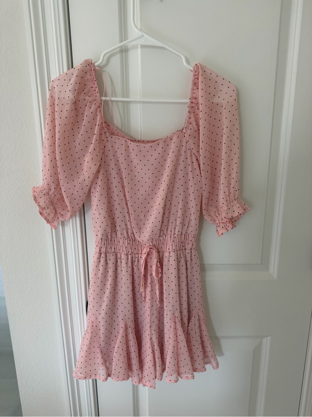 miami Pink Polka Dot Puff Sleeve Dress